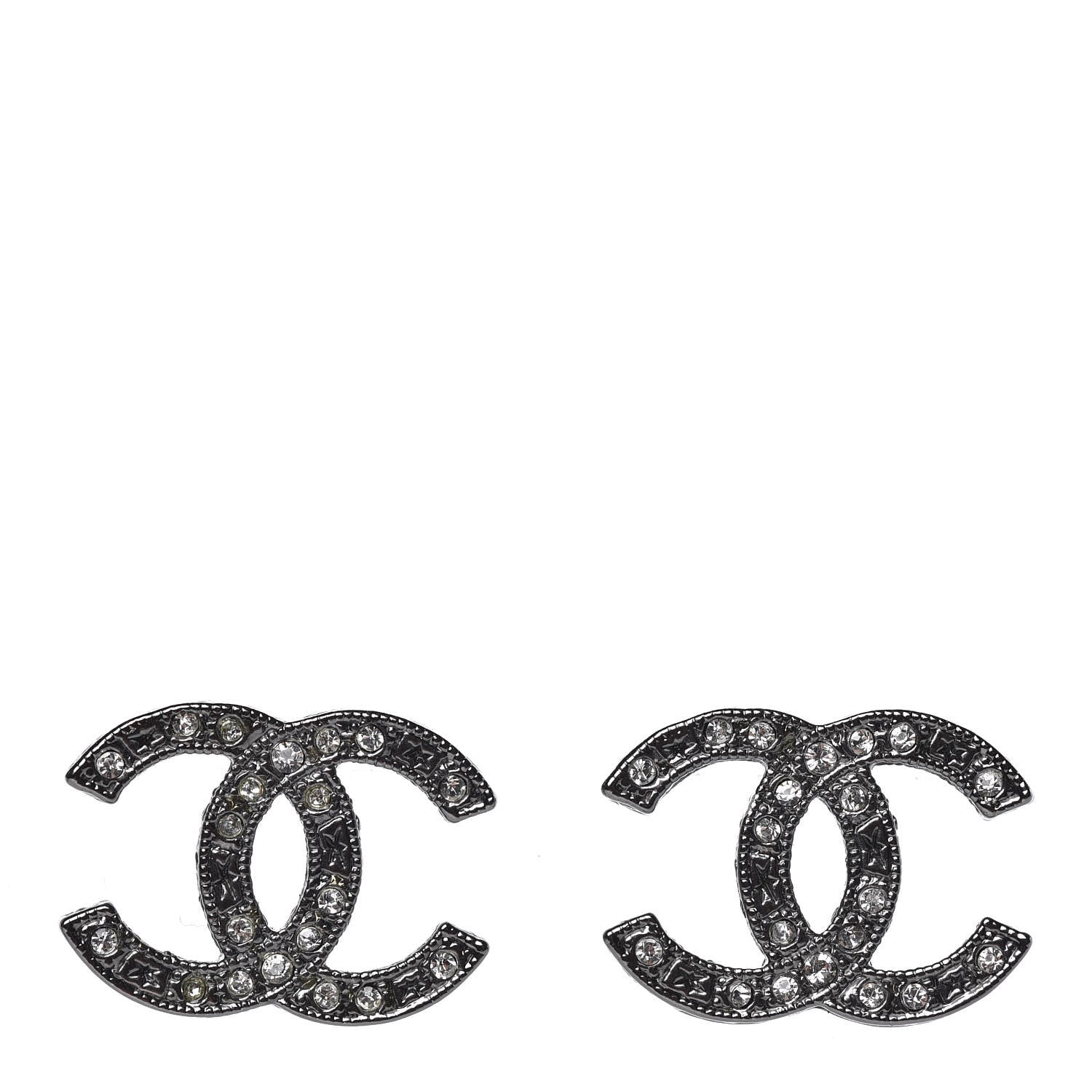 Chanel Ruthenium Crystal CC Earrings Silver Black 1 of 4