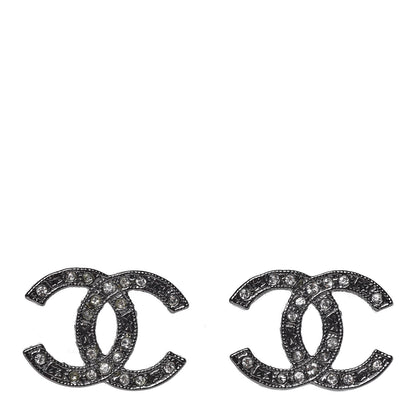 Chanel Ruthenium Crystal CC Earrings Silver Black 1 of 4