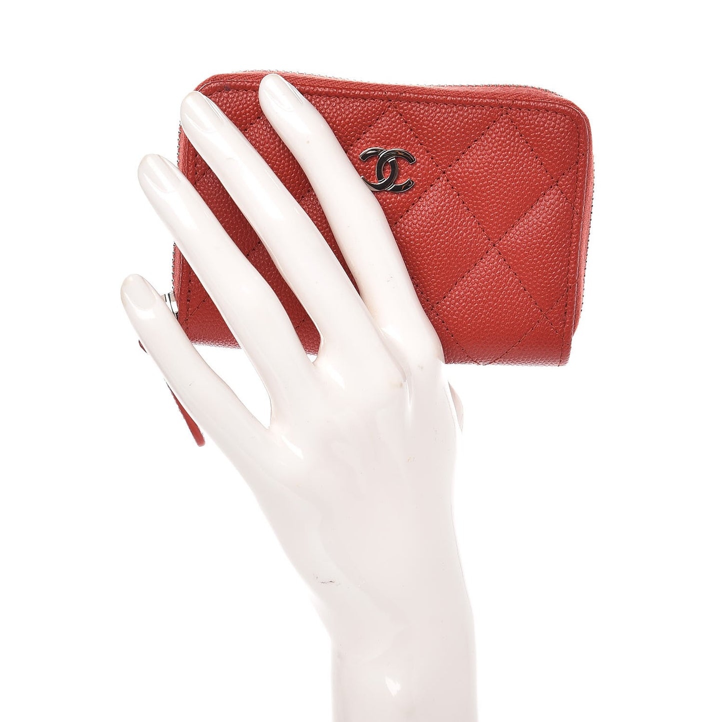 Caviar Quilted Zip Around Coin Purse Red