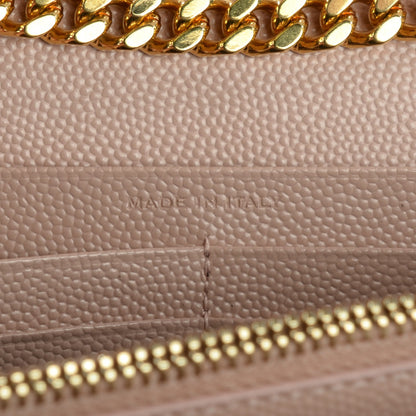 Saint Laurent Grain De Poudre Matelasse Chevron Monogram Chain Wallet Pale Blush 7 of 7