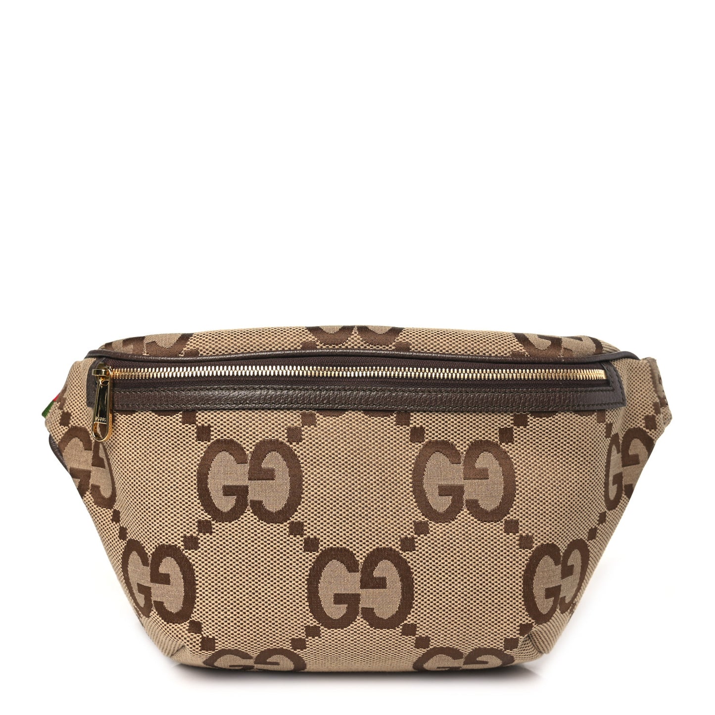 Monogram Jumbo GG Textured Dollar Calfskin Web Belt Bag Camel Ebony New Acero