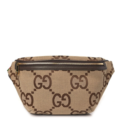 Gucci Monogram Jumbo GG Textured Dollar Calfskin Web Belt Bag Camel Ebony New Acero 1 of 10