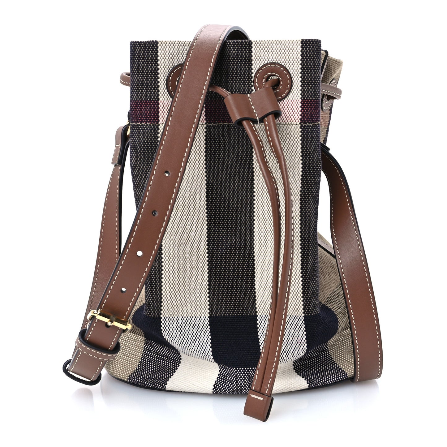 Giant Check Canvas Small Bucket Bag Taupe Brown