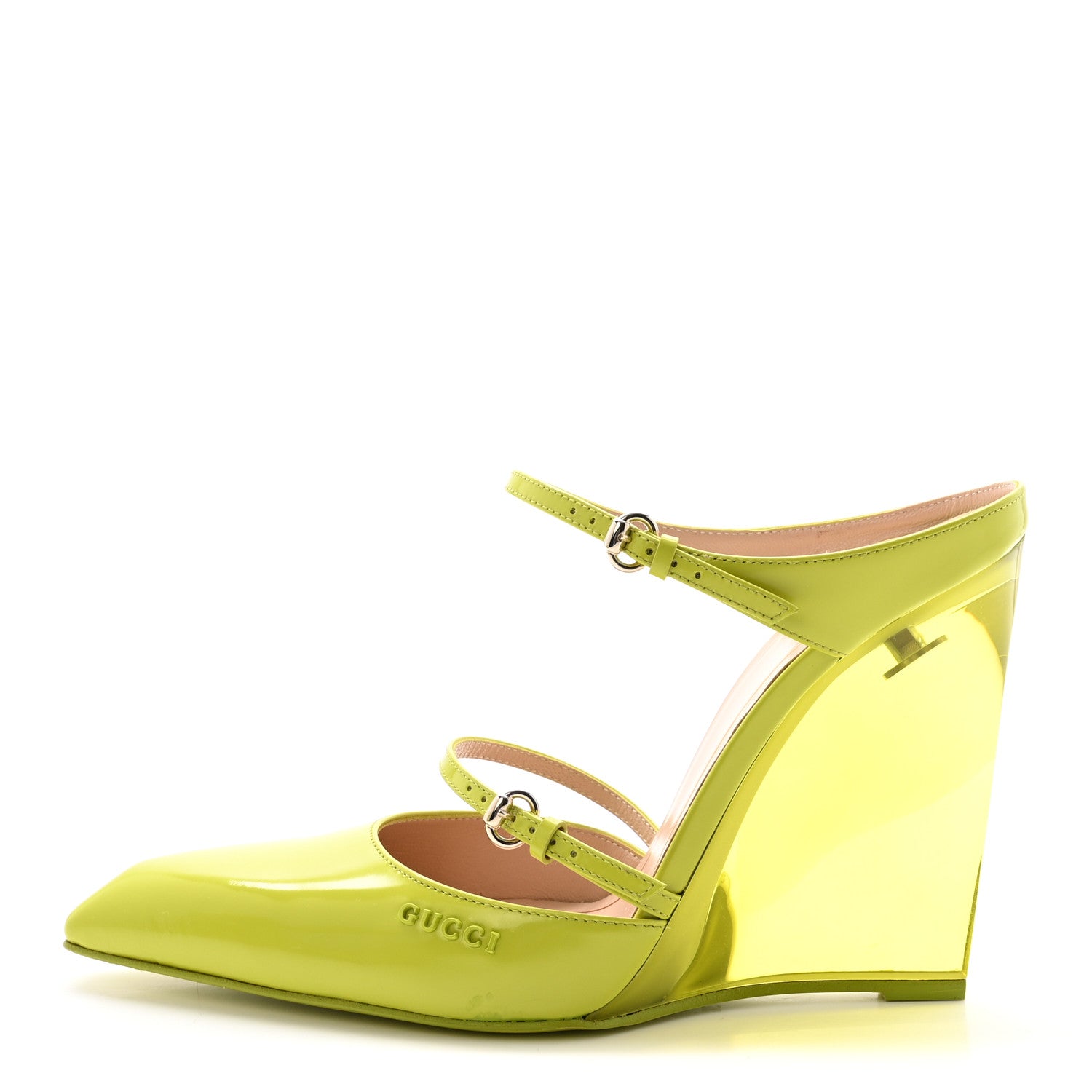 Gucci Regent Calfskin Lucite Wedge 110 Mules 38 Firefly 1 of 10