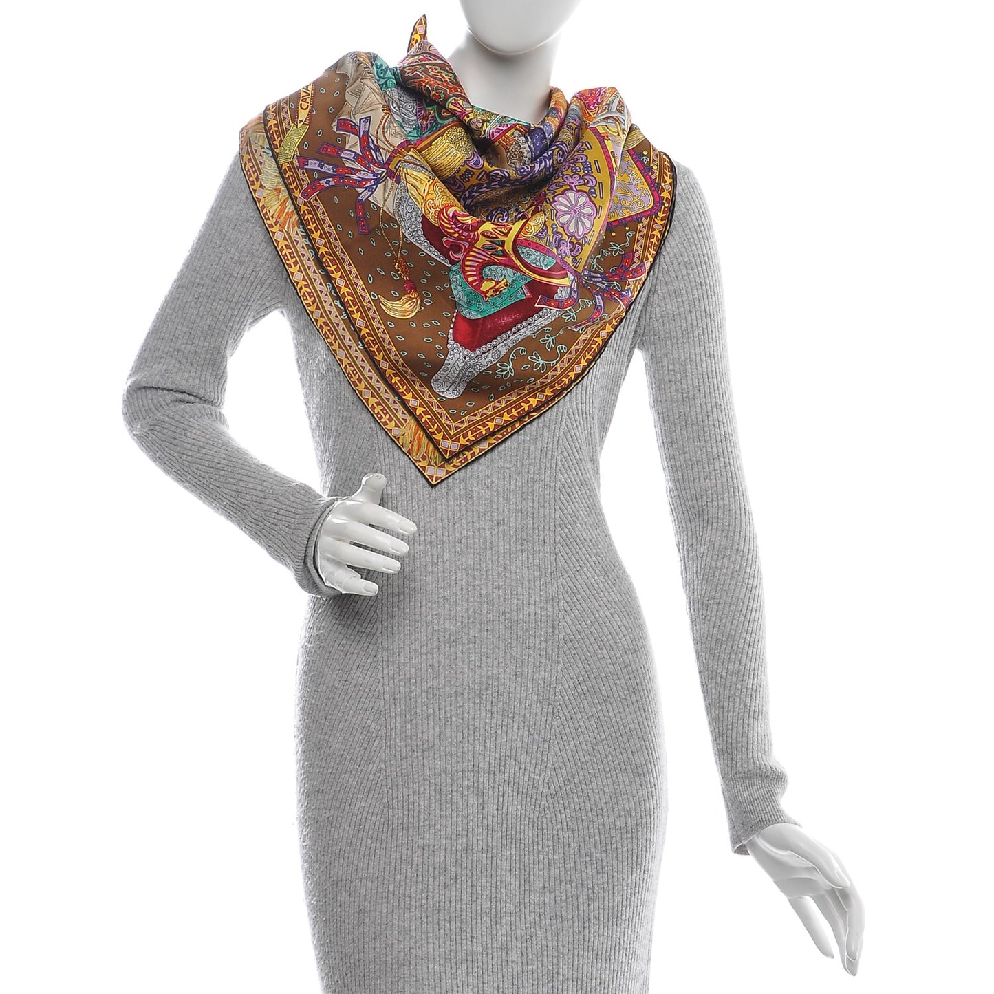 Silk Cavaliers du Caucase Scarf 90 Tabac Orange Multicolor