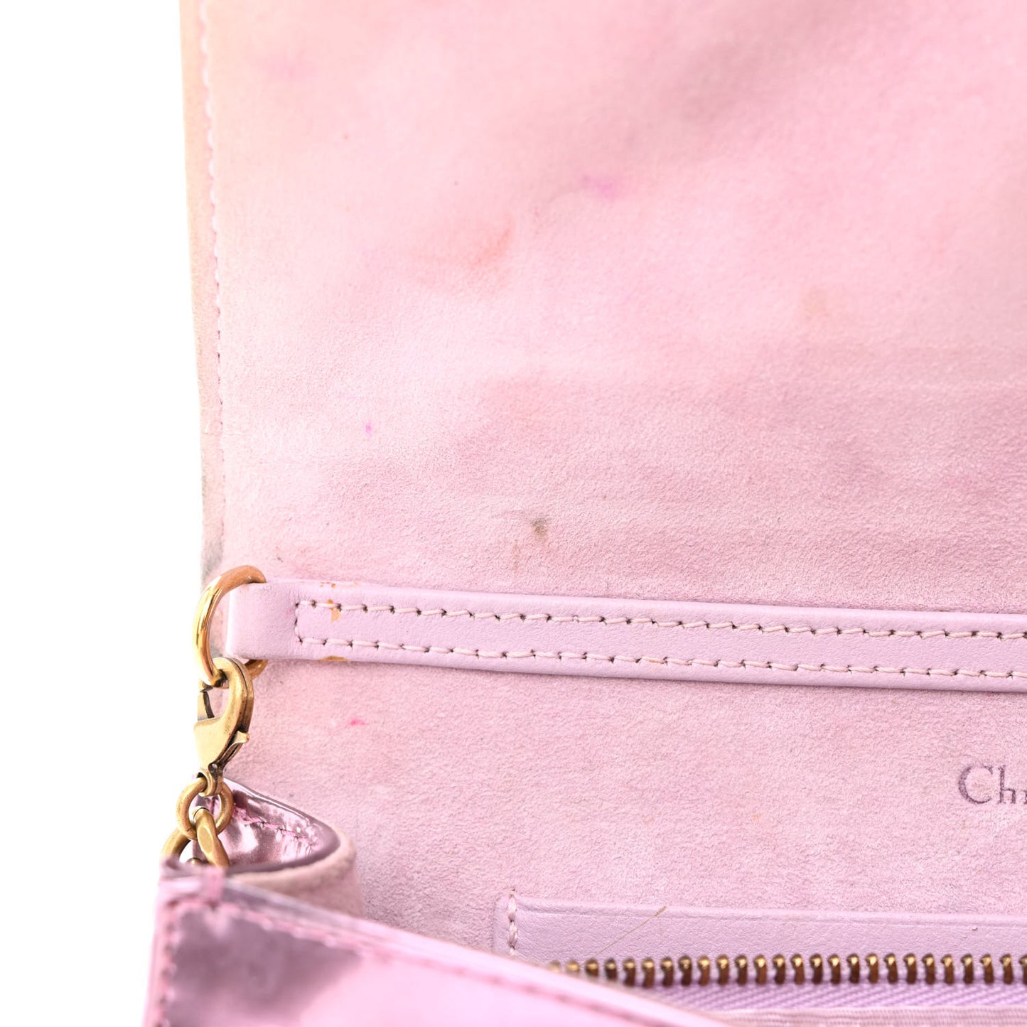 Metallic Patent Studded Diorama Wallet on Chain Pouch Pink