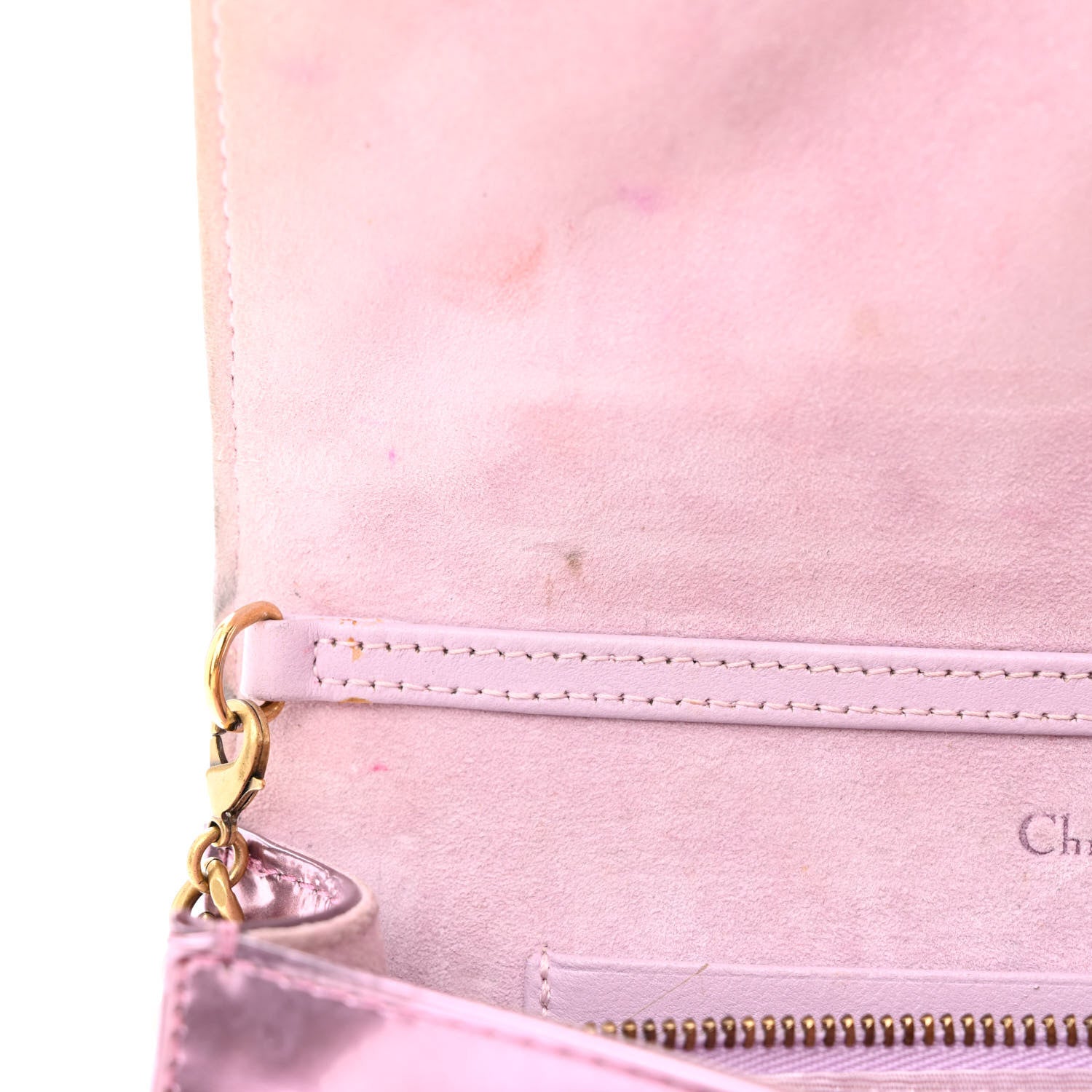Christian Dior Metallic Patent Studded Diorama Wallet on Chain Pouch Pink 11 of 13