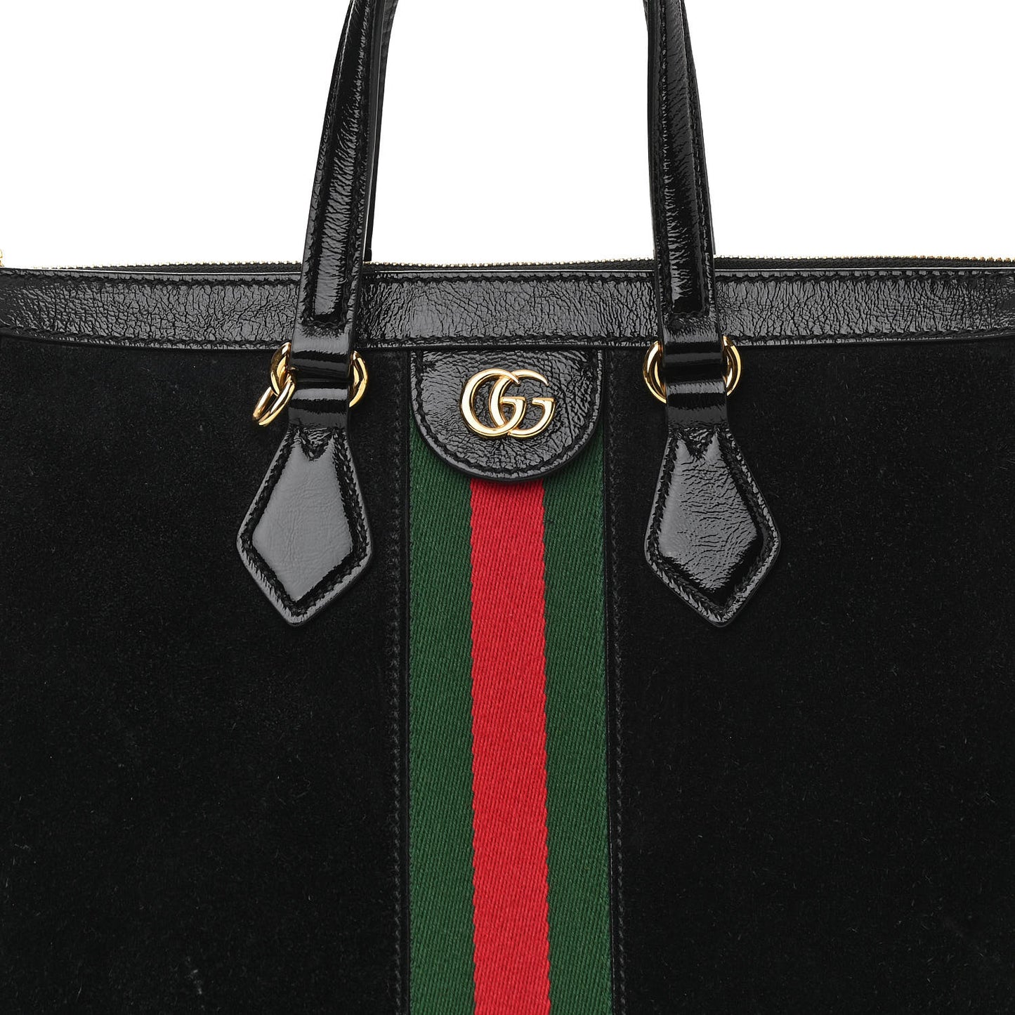 Suede Patent GG Web Medium Ophidia Tote Bag Black