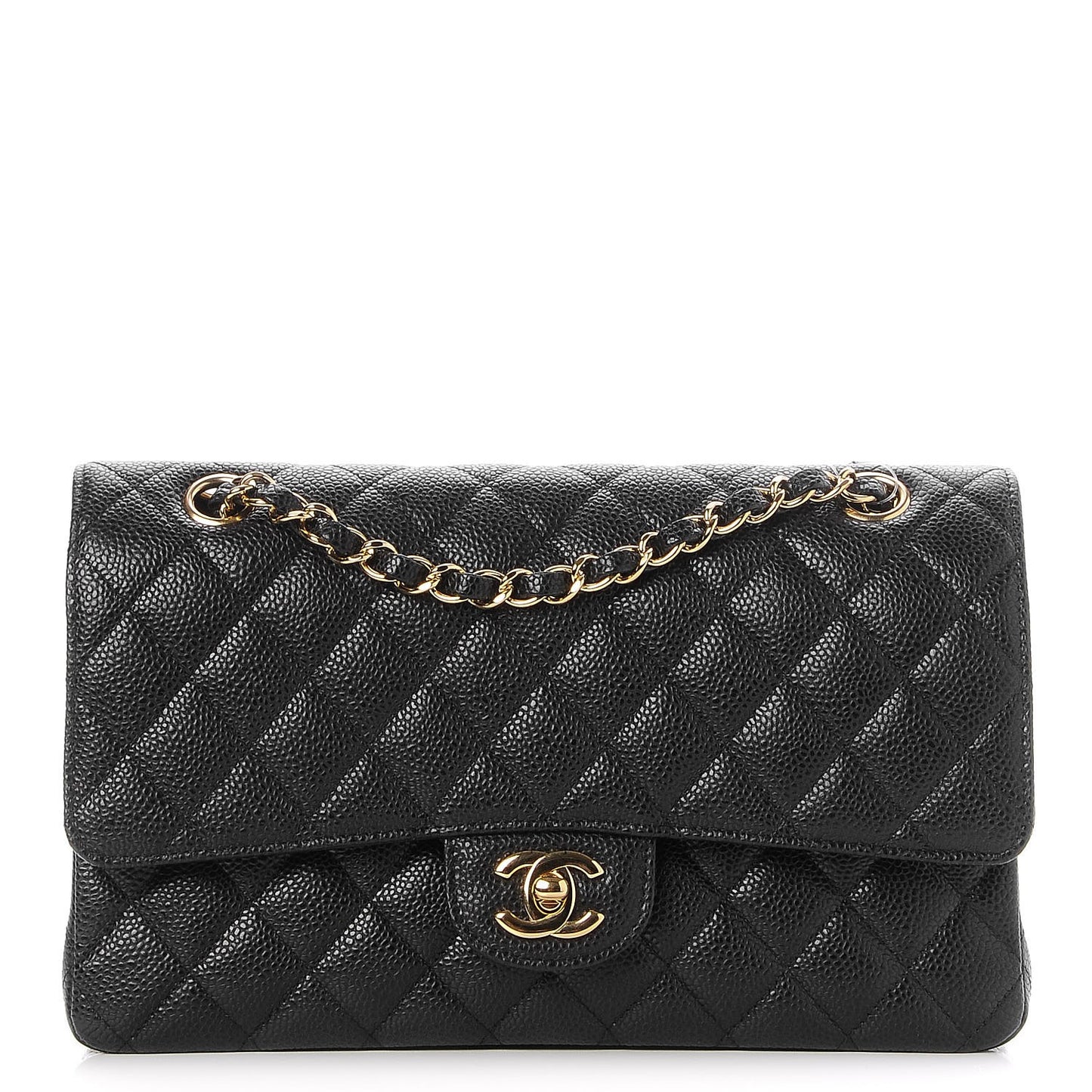Caviar Quilted Medium Double Flap Black