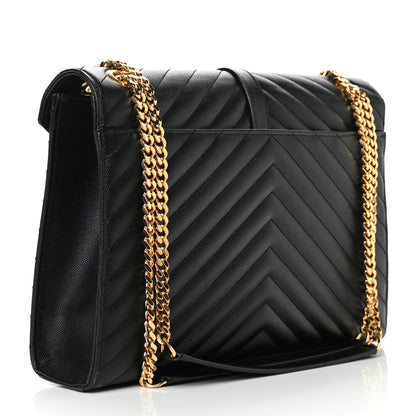 Saint Laurent Grain De Poudre Matelasse Chevron Large Monogram Satchel Black 3 of 8