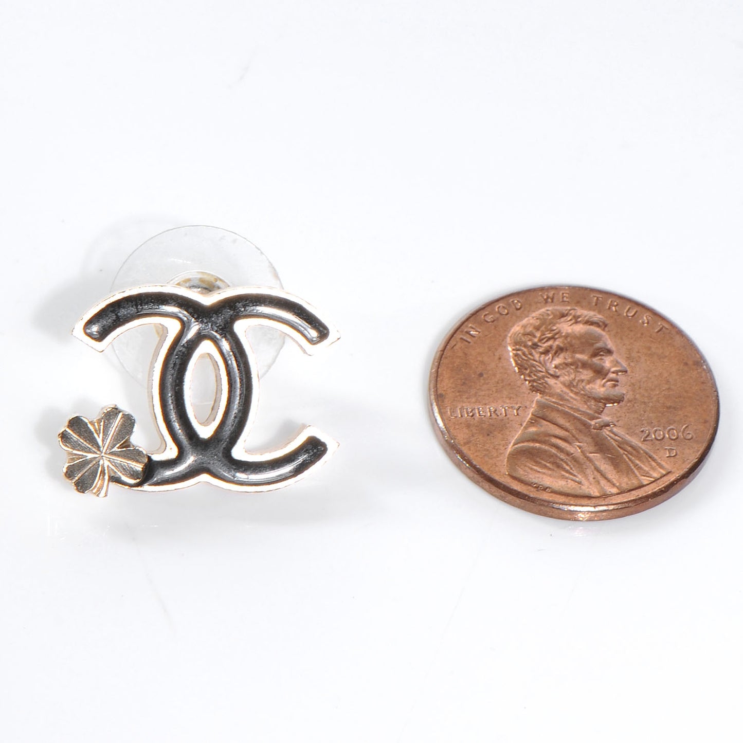 Enamel CC Clover Earrings Black Gold