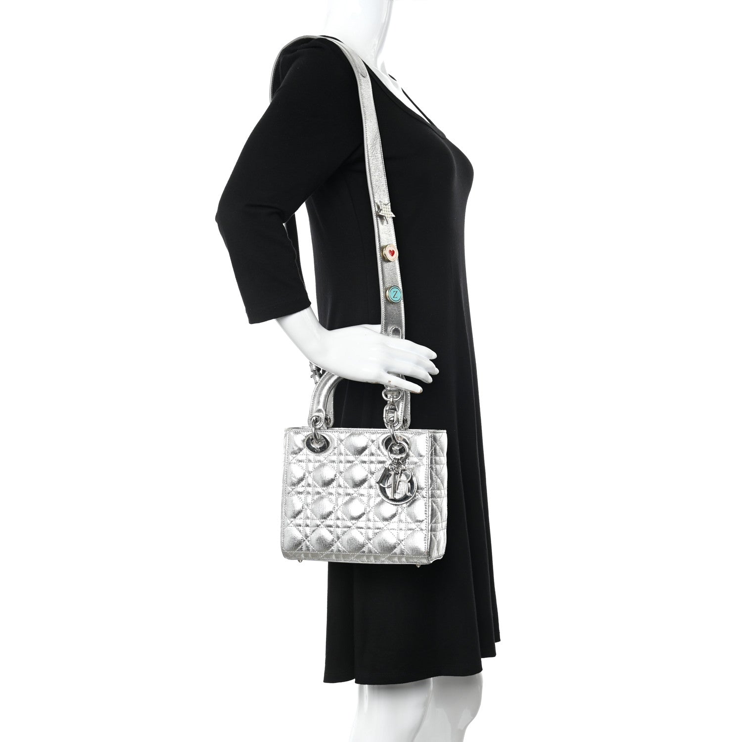 Christian Dior Metallic Grained Calfskin Cannage Small Lucky Badges My Lady Dior Silver 2 of 16