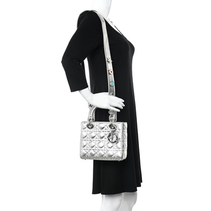 Christian Dior Metallic Grained Calfskin Cannage Small Lucky Badges My Lady Dior Silver 2 of 16