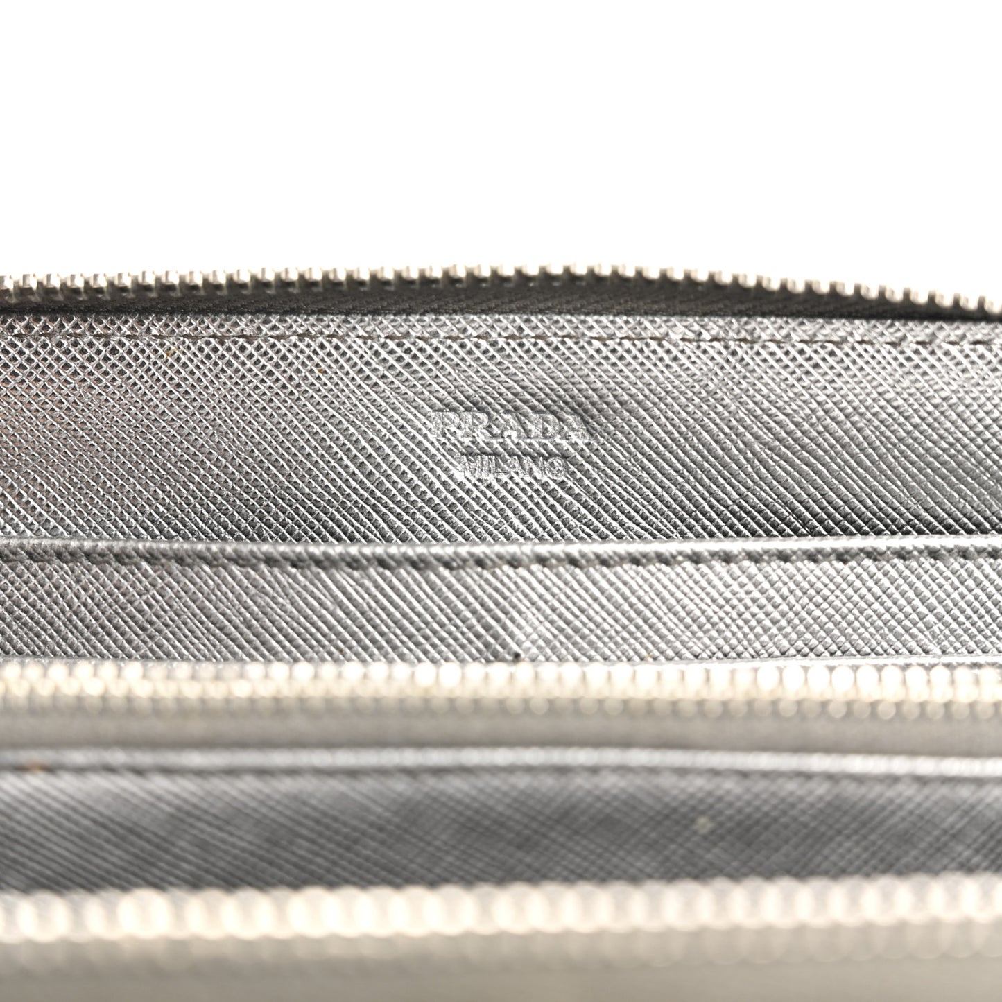 Saffiano Metal Zip Around Wallet Argento