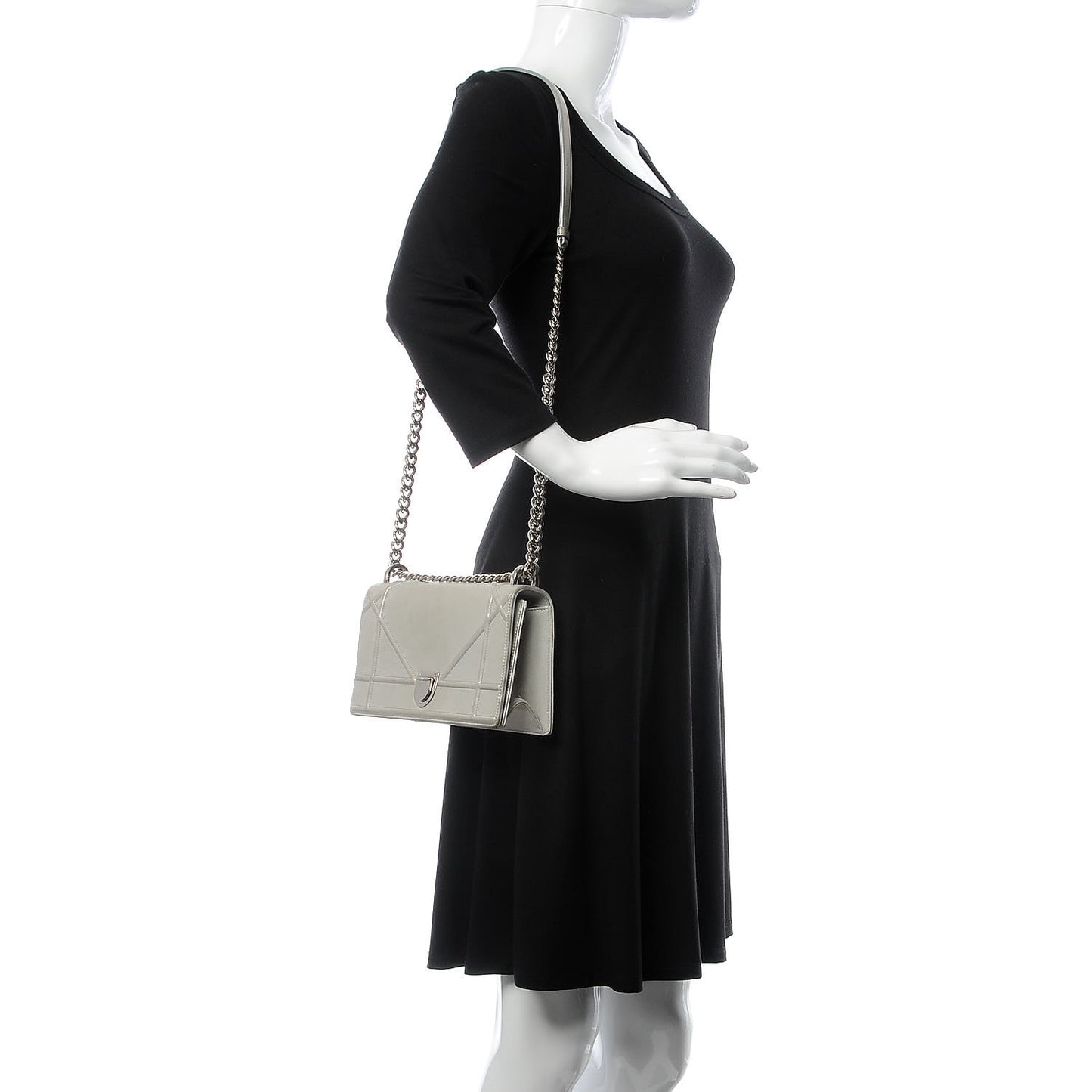 Metallic Calfskin Small Diorama Flap Bag Silver