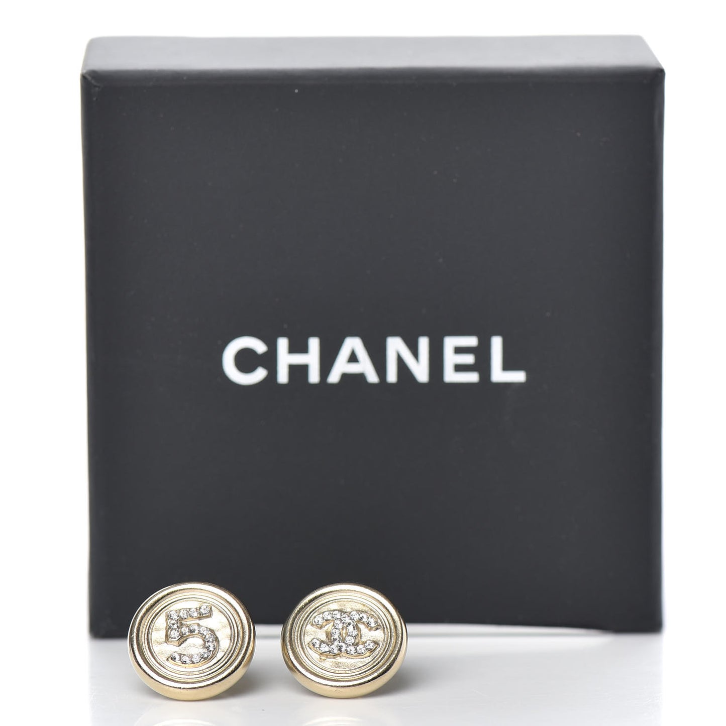 Crystal CC Round Earrings Light Gold
