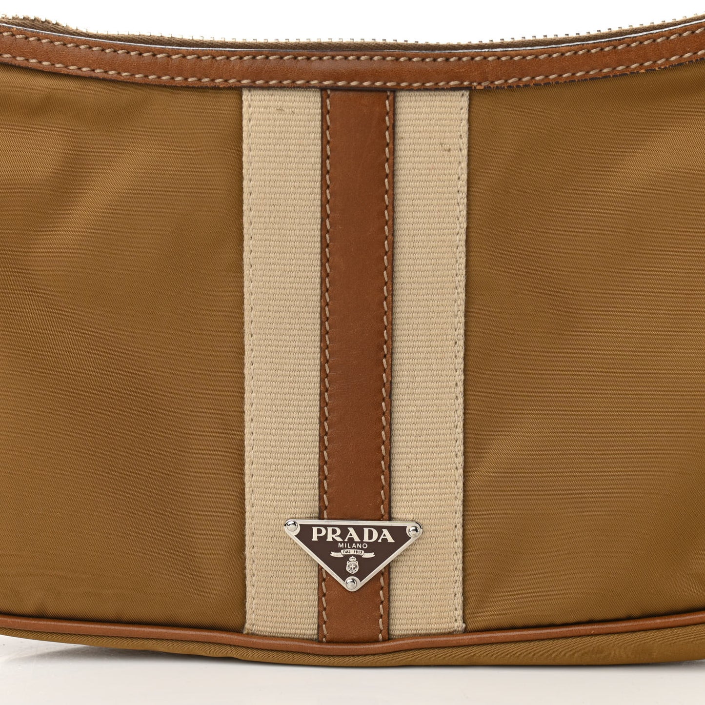 Tessuto Nylon Striped Shoulder Bag Brown Beige