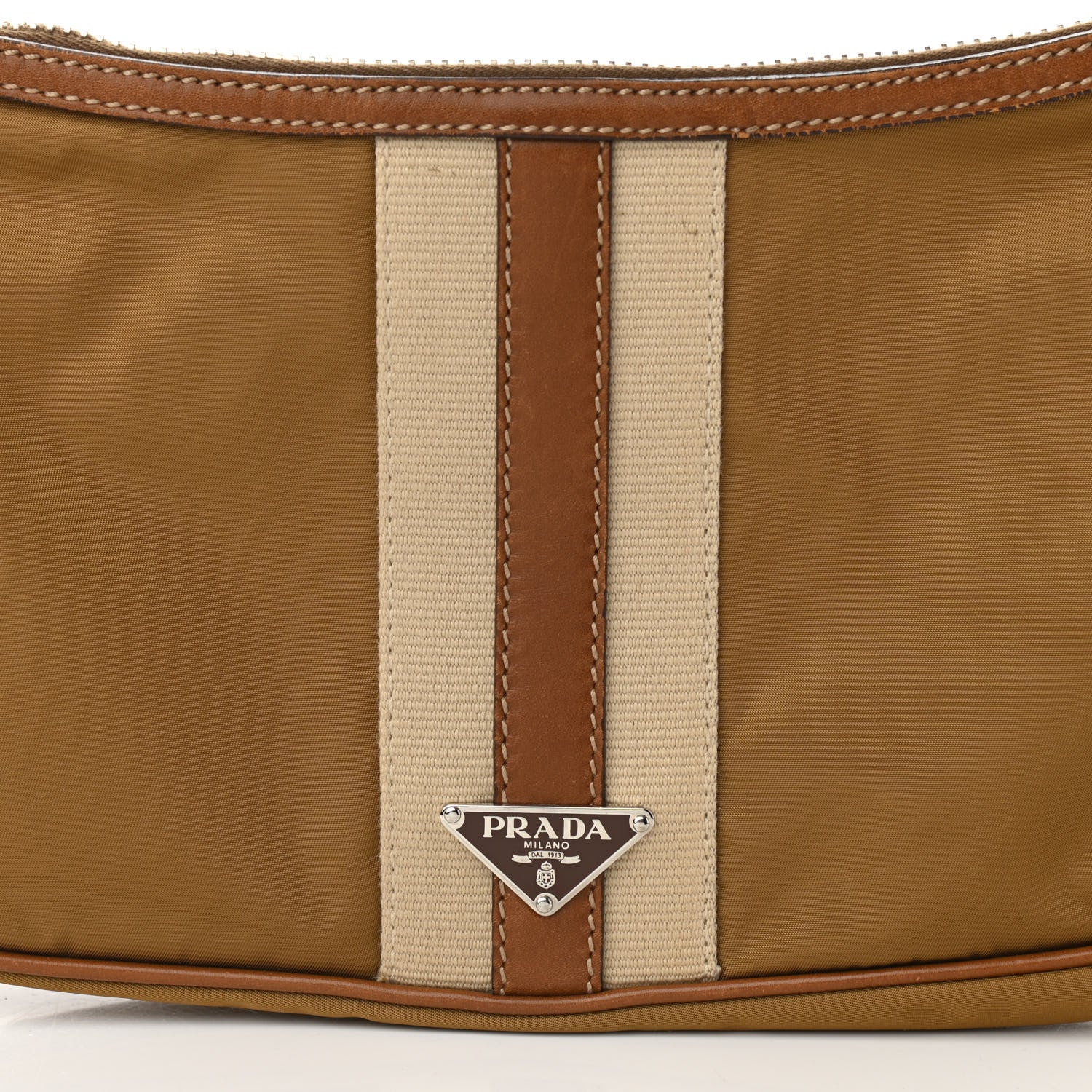 Prada Tessuto Nylon Striped Shoulder Bag Brown Beige 11 of 11