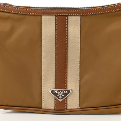 Prada Tessuto Nylon Striped Shoulder Bag Brown Beige 11 of 11