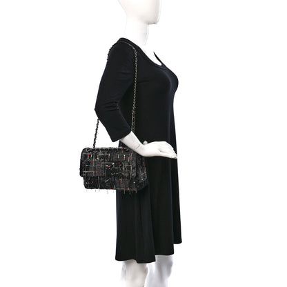 Chanel Tweed Quilted Chain Embellished Medium Double Flap Black Multicolor 2 of 9