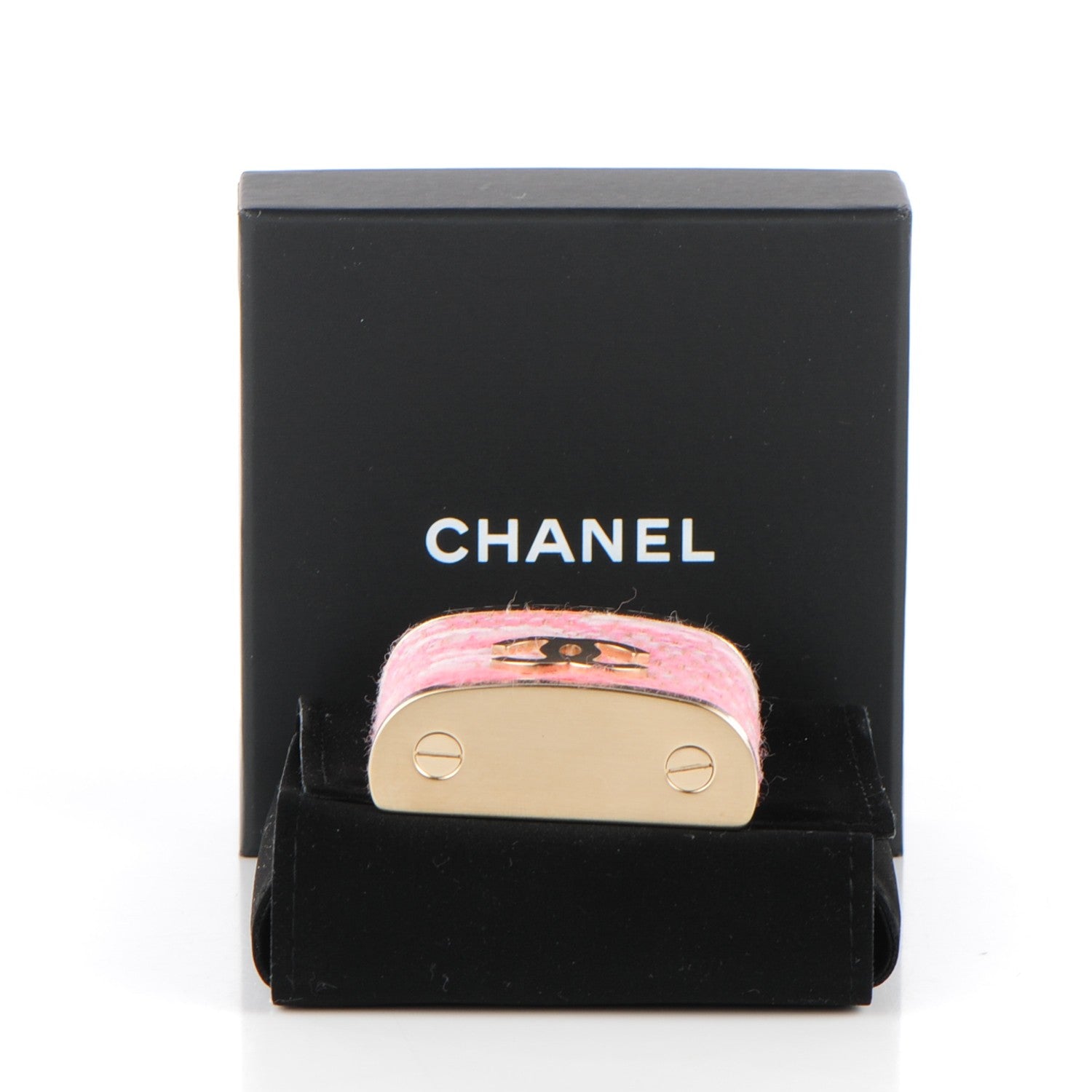 Chanel Tweed CC Oversized Padlock Pin Brooch Pink Gold 4 of 5