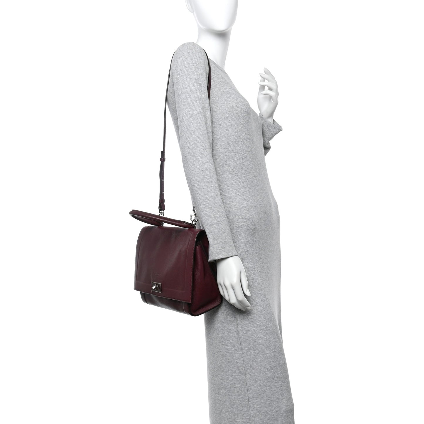 Grained Calfskin Small Shark Lock Satchel Burgundy