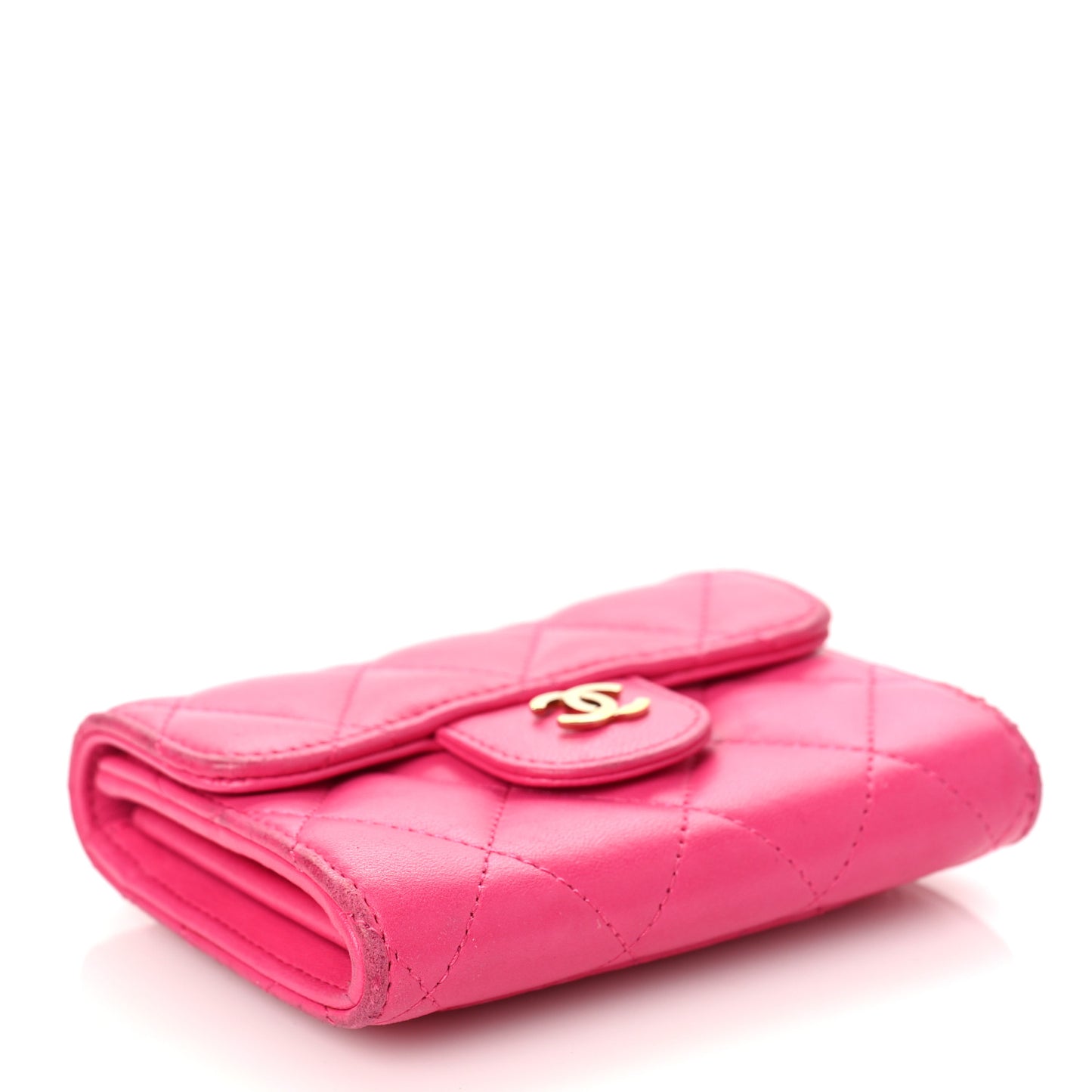 Lambskin Quilted Flap Card Holder Wallet Pink