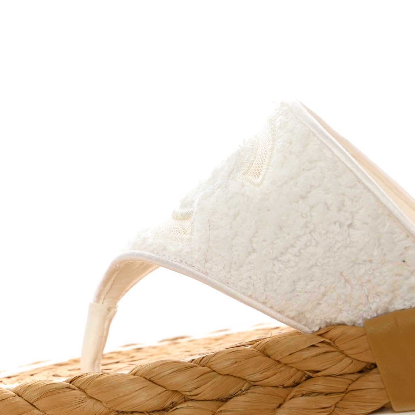 Terry Cloth Raffia CC Logo Thong Sandals 37 White