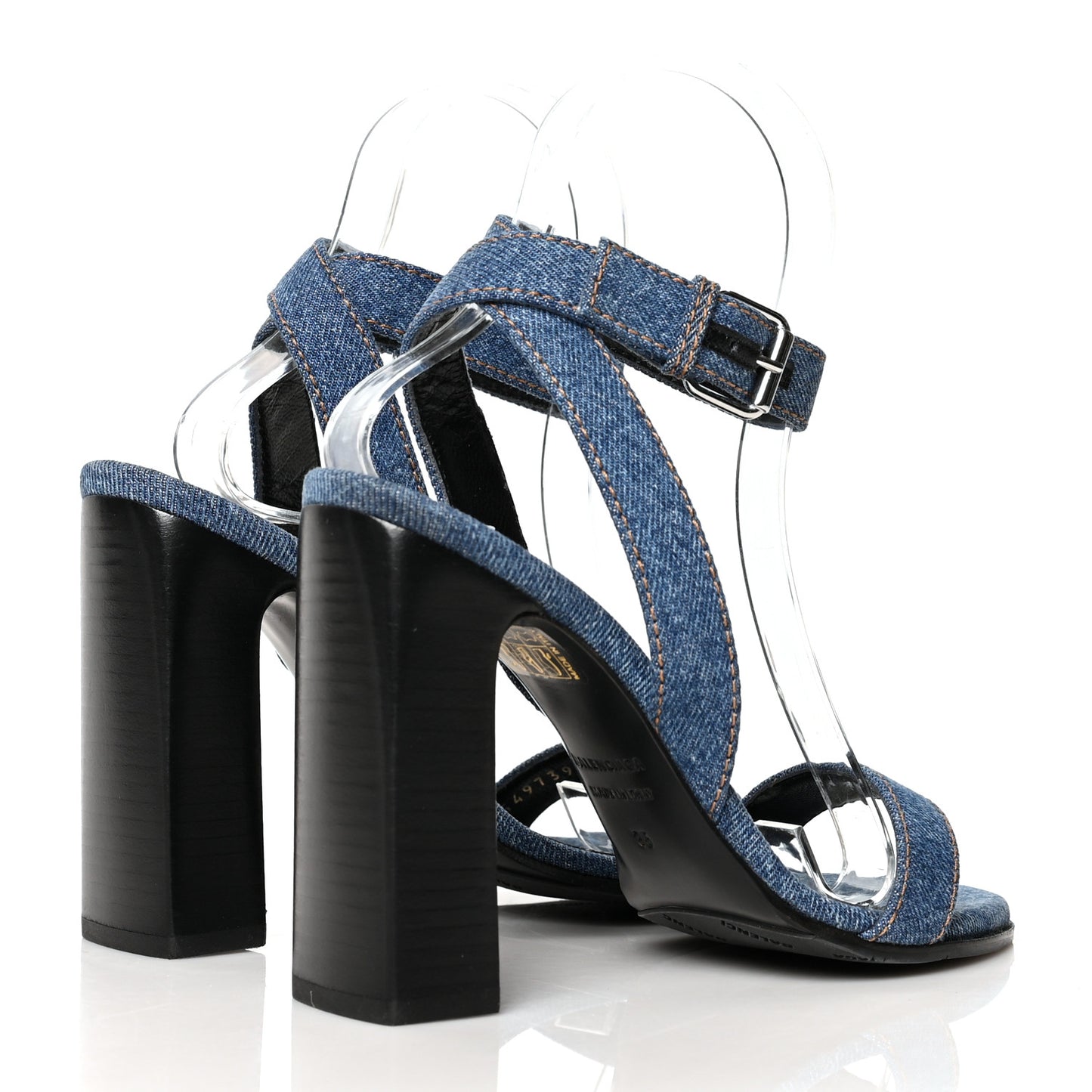 Denim Ankle Strap Round Heel Sandals 35 Bleu Clair