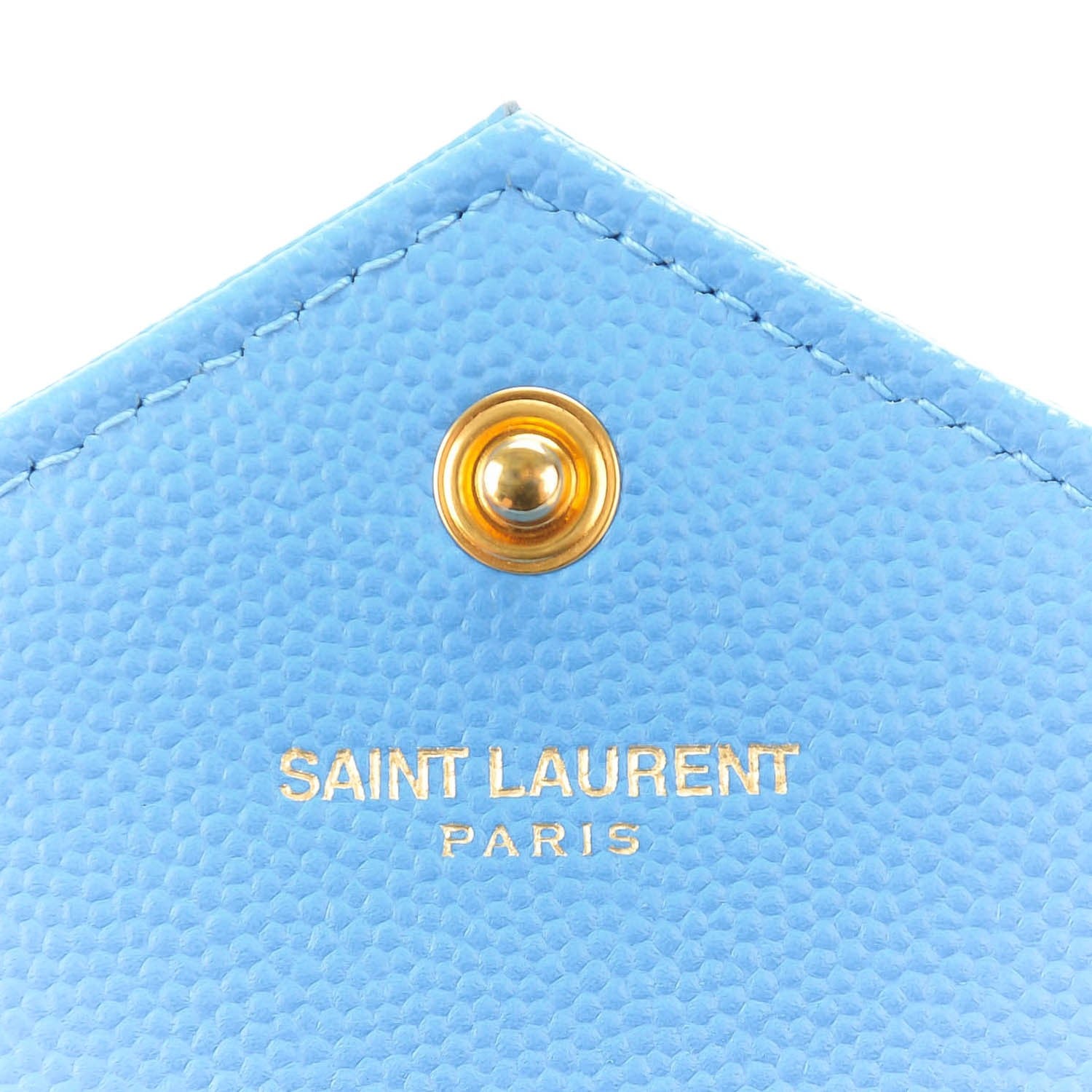 Saint Laurent Grain De Poudre Matelasse Chevron Monogram Envelope Chain Wallet Blue Clair 6 of 7