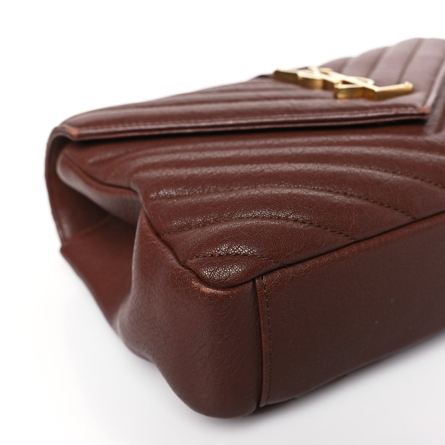 Sheepskin Matelasse Chevron Monogram Medium College Bag Old Brandy