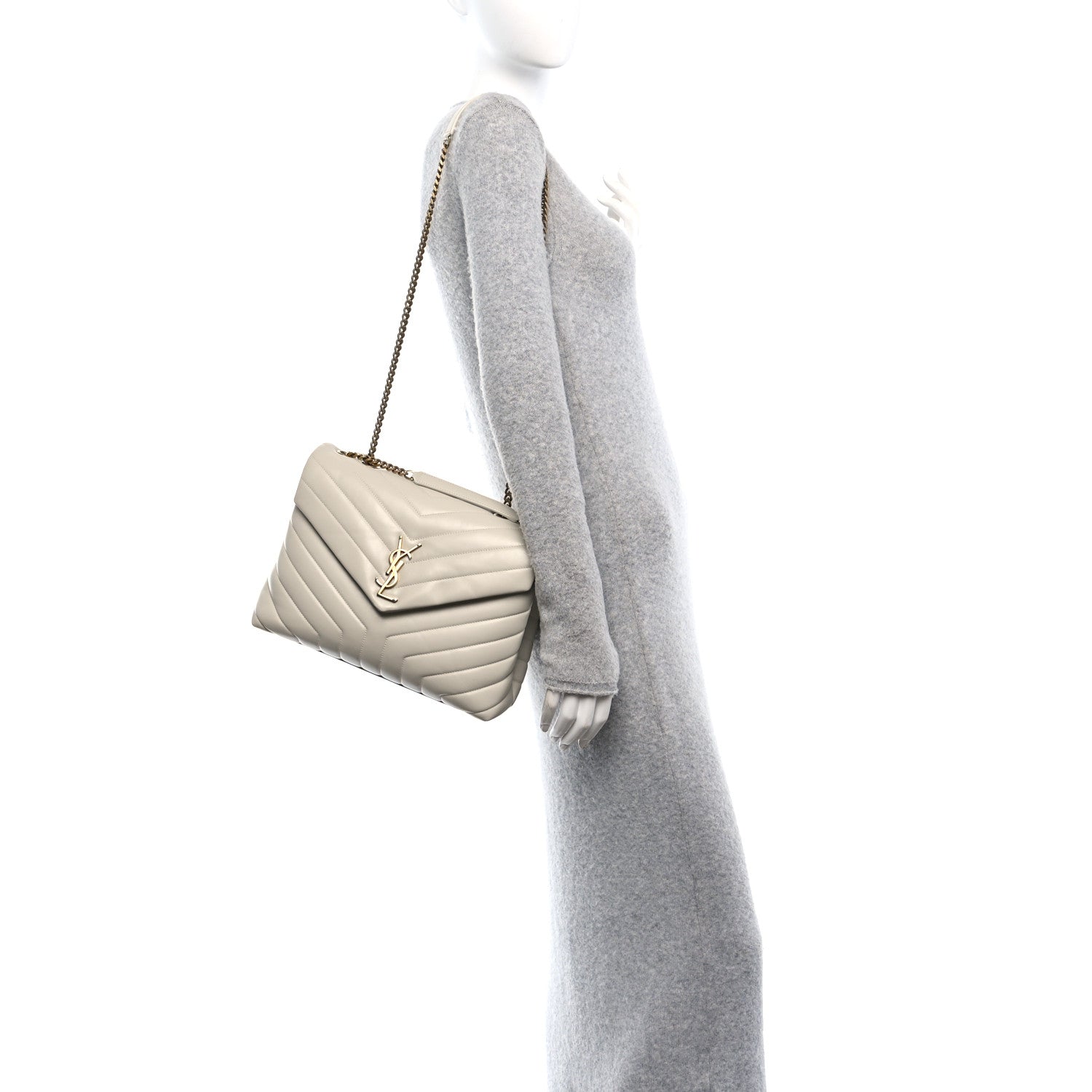 Saint Laurent Calfskin Y Quilted Monogram Medium Loulou Chain Satchel Crema Soft 2 of 9