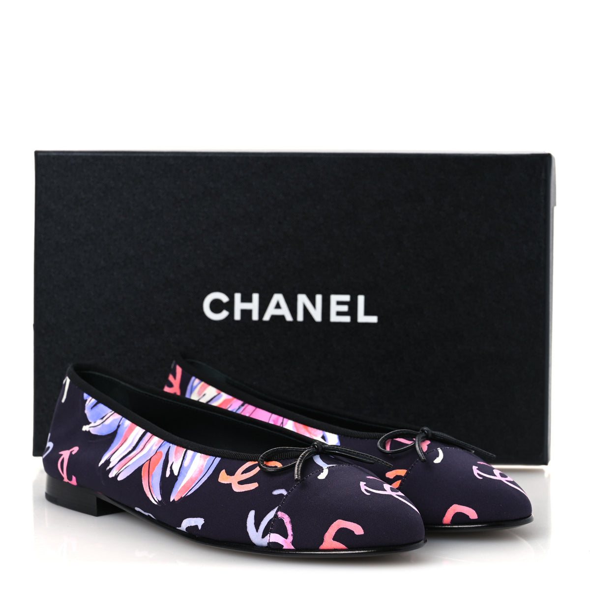 Chanel Printed Stretch Jersey Cap Toe Ballerina Flats 37.5 Black Multicolor 11 of 11
