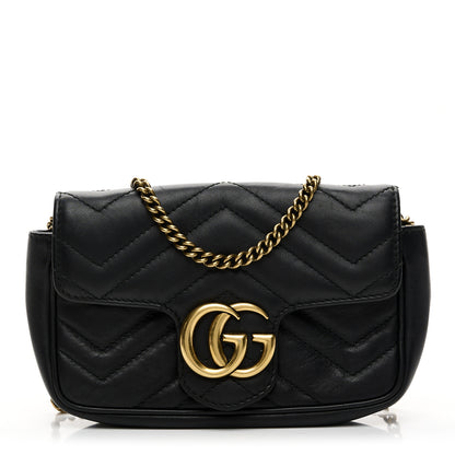 Gucci Calfskin Matelasse Super Mini GG Marmont Shoulder Bag Black 2 of 21