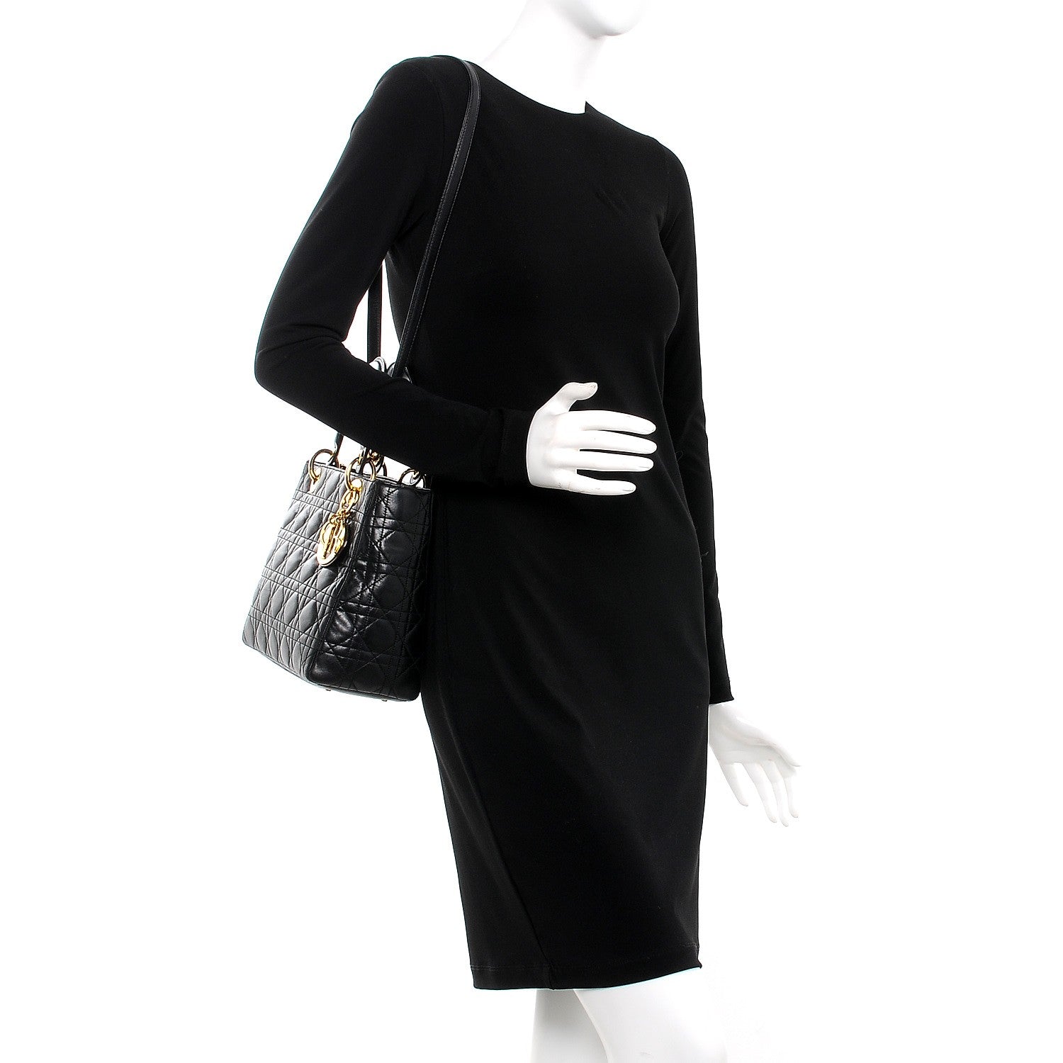 Christian Dior Lambskin Cannage Medium Lady Dior Black 2 of 8