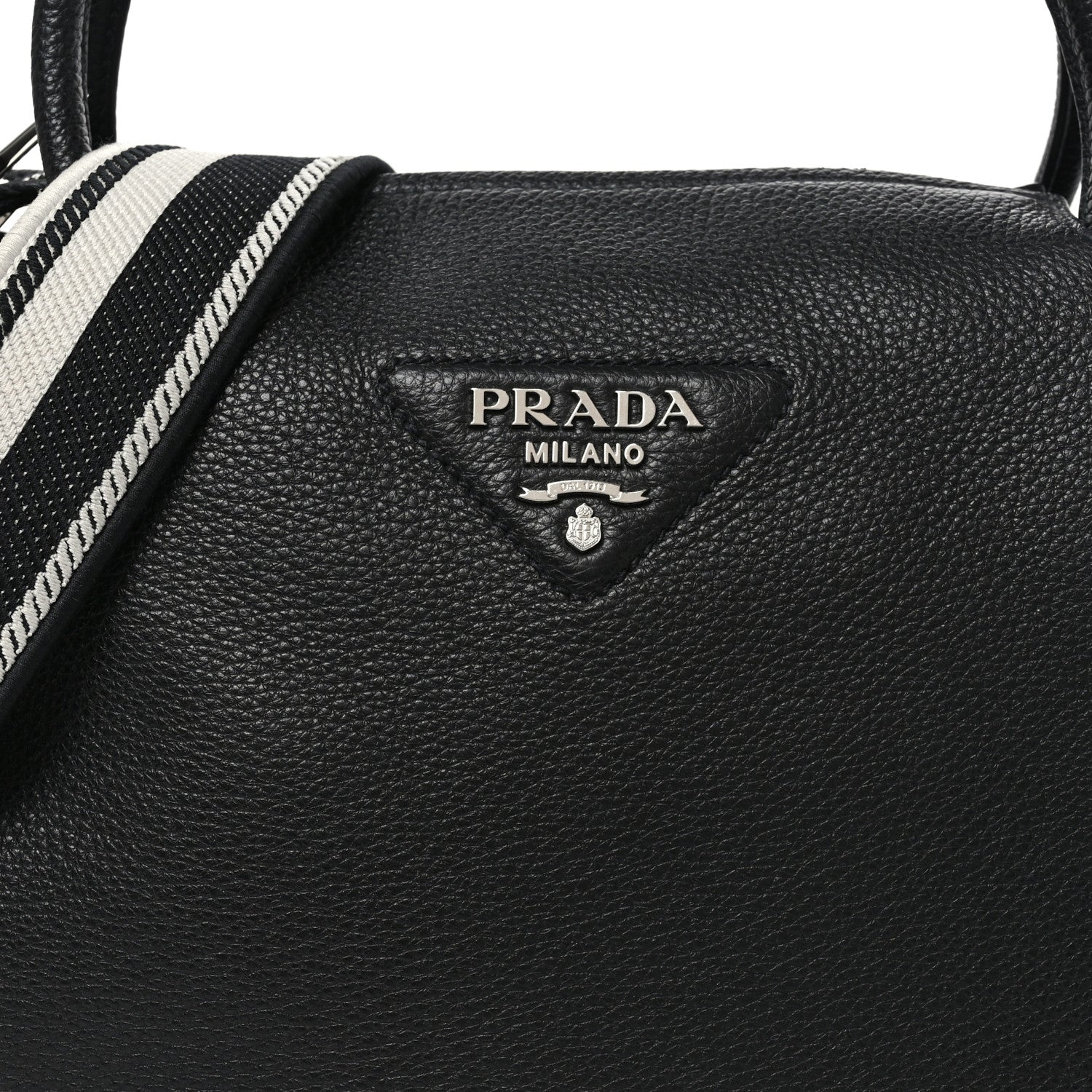 Prada Vitello Daino Soft Medium Zippered Top Handle Bag Black 7 of 9