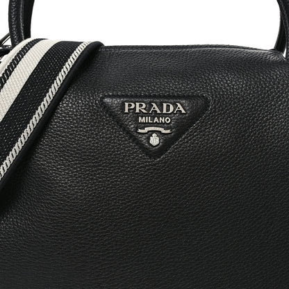 Prada Vitello Daino Soft Medium Zippered Top Handle Bag Black 7 of 9
