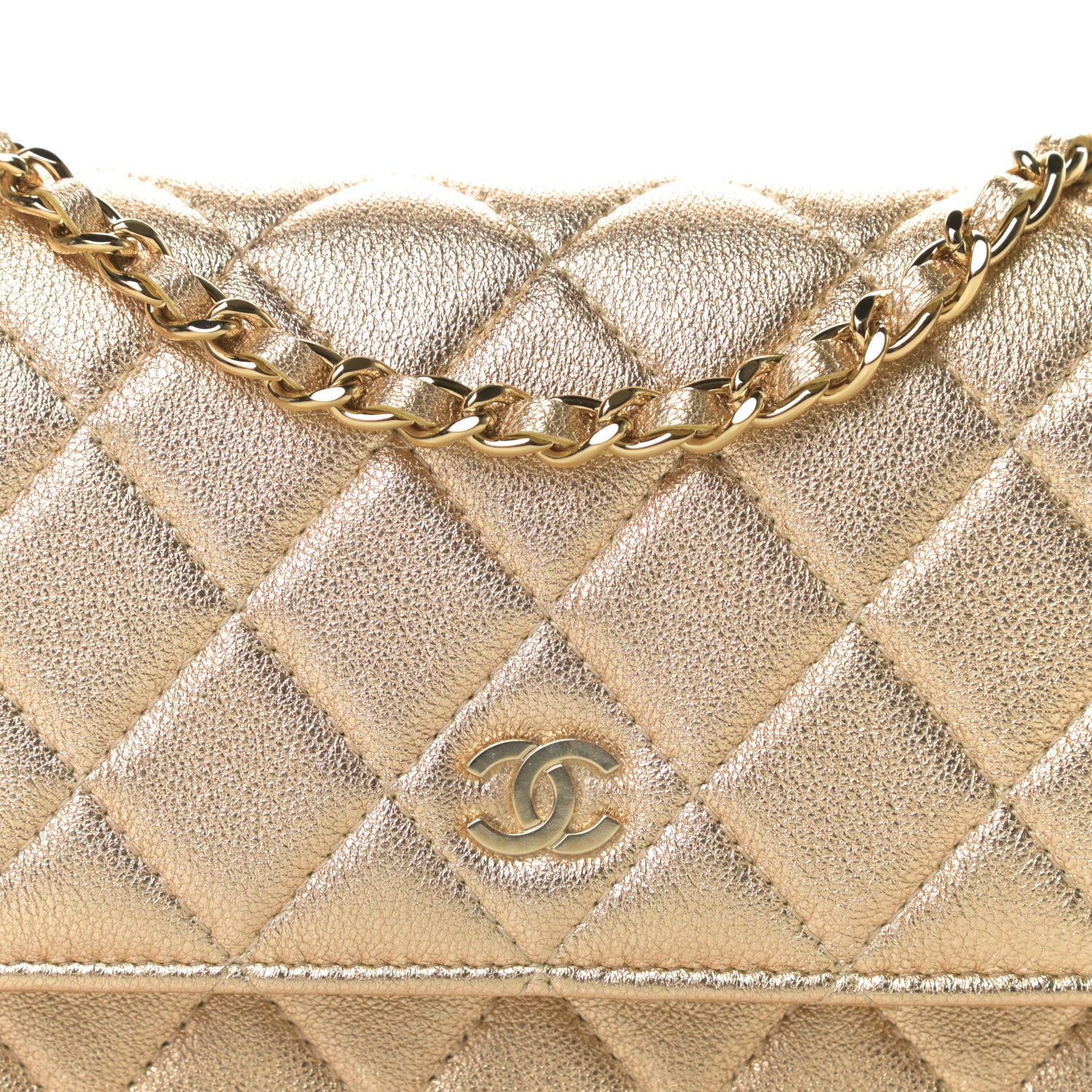 Chanel Metallic Lambskin Quilted Mini Wallet On Chain WOC Gold 8 of 11