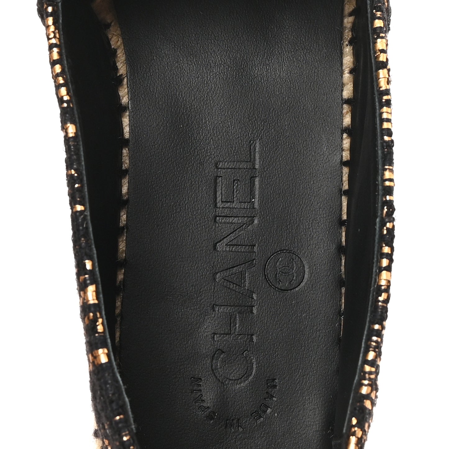 Metallic Tweed Grosgrain CC Espadrilles 38 Gold Black