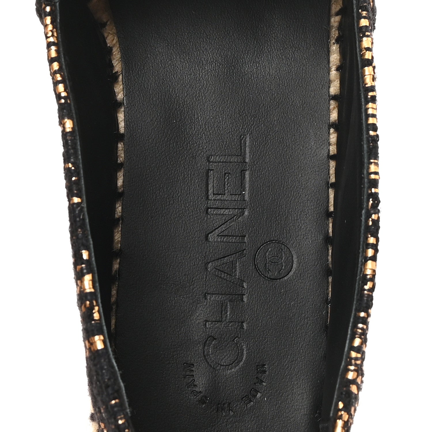 Chanel Metallic Tweed Grosgrain CC Espadrilles 38 Gold Black 8 of 11