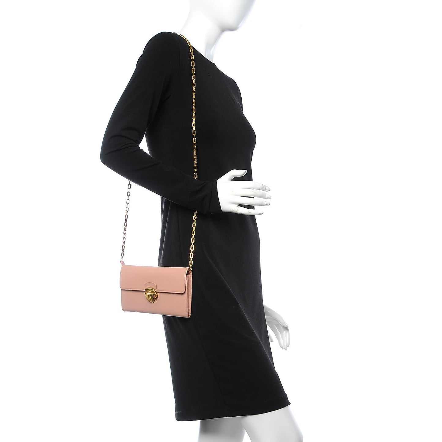 Saffiano Lux Detachable Chain Clutch Wallet Peonia