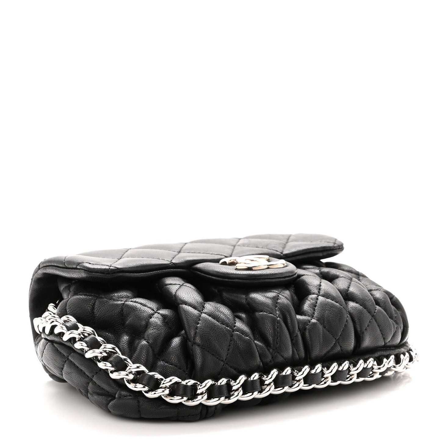 Washed Lambskin Quilted Mini Chain Around Flap Black