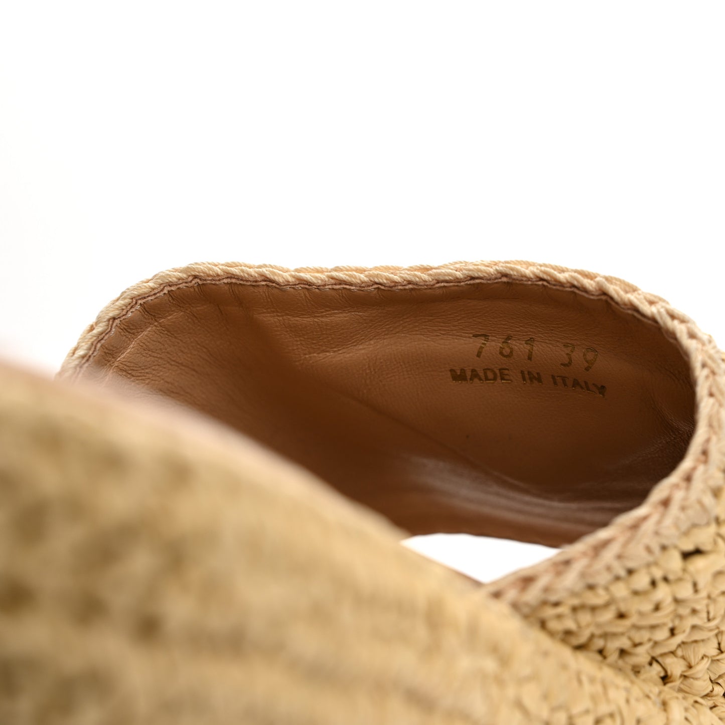 Raffia Metal Triangle Logo Woven Flatform 35mm Slide Sandals 39 Naturale