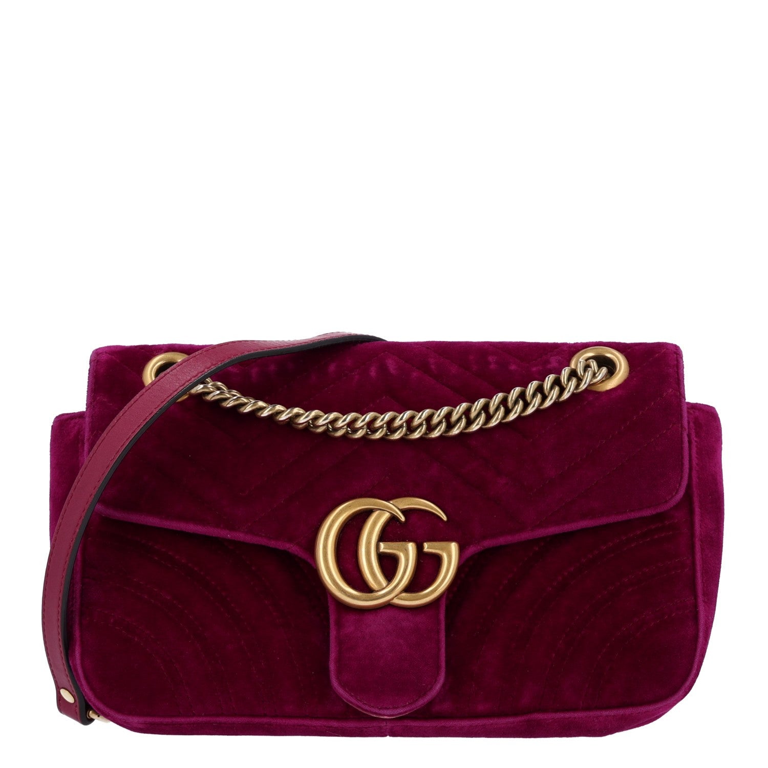 Gucci Velvet Matelasse Medium GG Marmont Shoulder Bag Fuchsia Violet Cyclamen 1 of 11