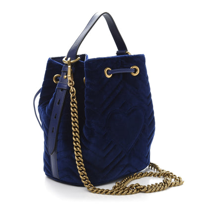 Gucci Velvet Matelasse GG Marmont Bucket Bag Cobalt Blue 3 of 13