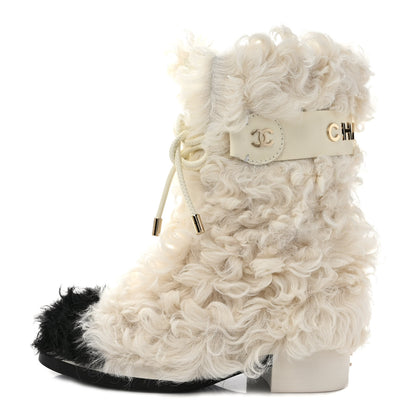 Chanel Shearling Sheepskin High Boots 37.5 White Black 1 of 8