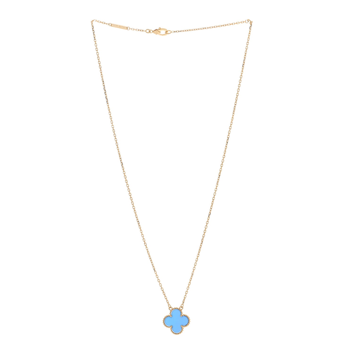 Van Cleef & Arpels 18K Yellow Gold Blue Agate Vintage Alhambra Pendant Necklace 2 of 5