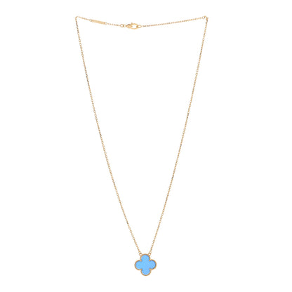Van Cleef & Arpels 18K Yellow Gold Blue Agate Vintage Alhambra Pendant Necklace 2 of 5