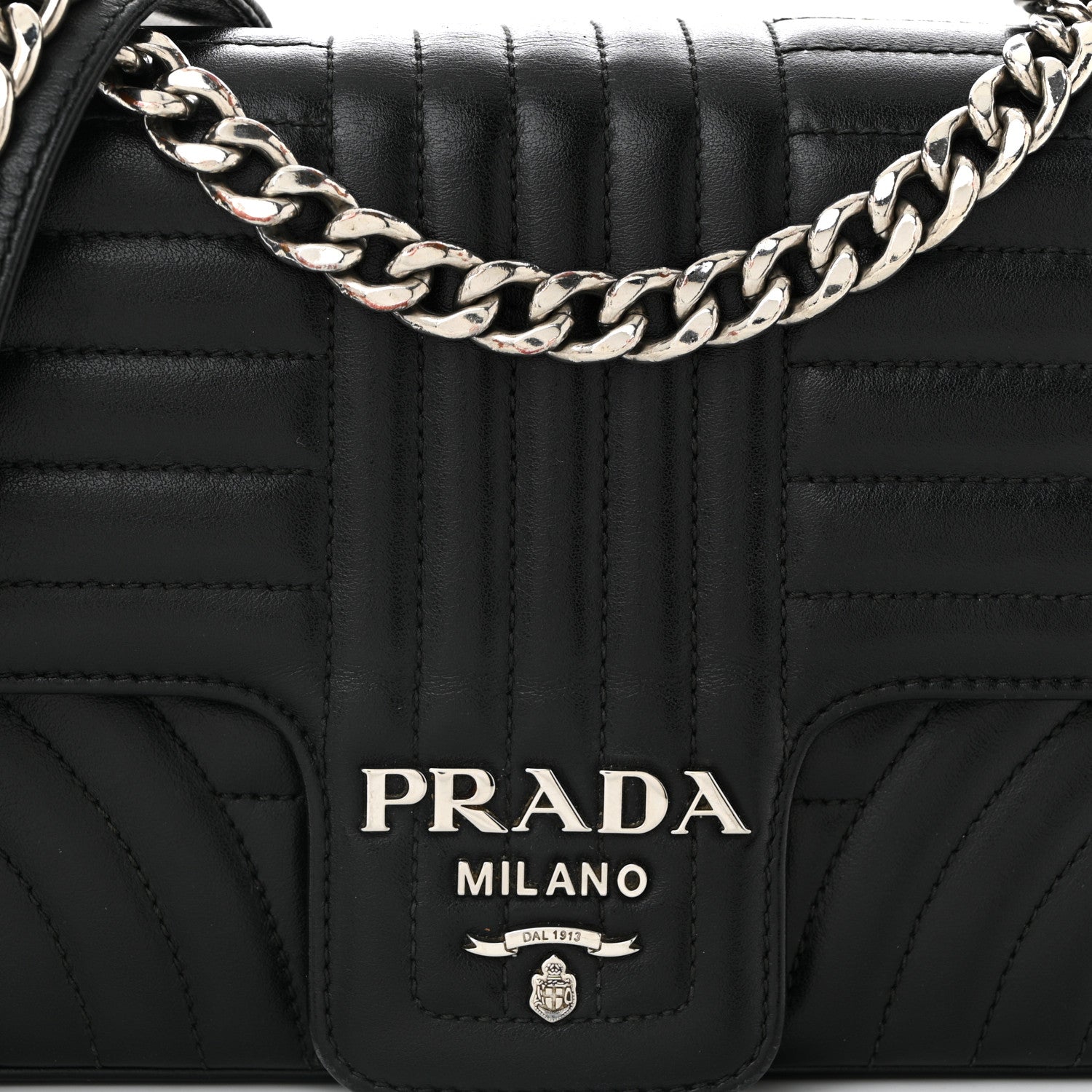 Prada Soft Calfskin Impunture Diagramme Medium Chain Flap Shoulder Bag Black 8 of 10