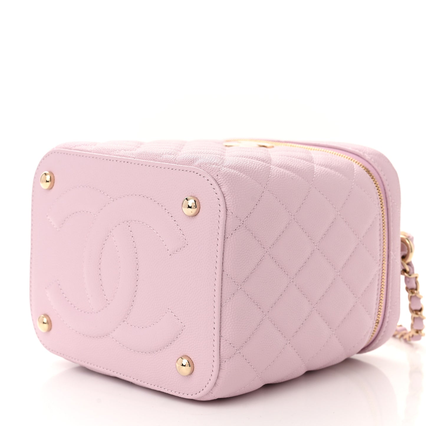 Caviar Quilted Small Top Handle Vanity Case With Chain Light Pink